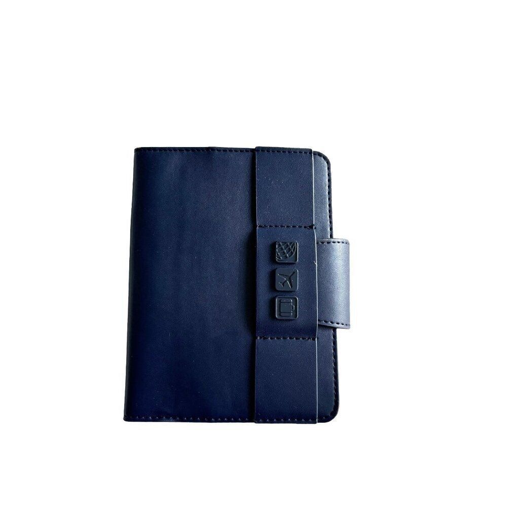 Flight 001 Blue Leather Travel passport Wallet With Snap Closure & Card Slots